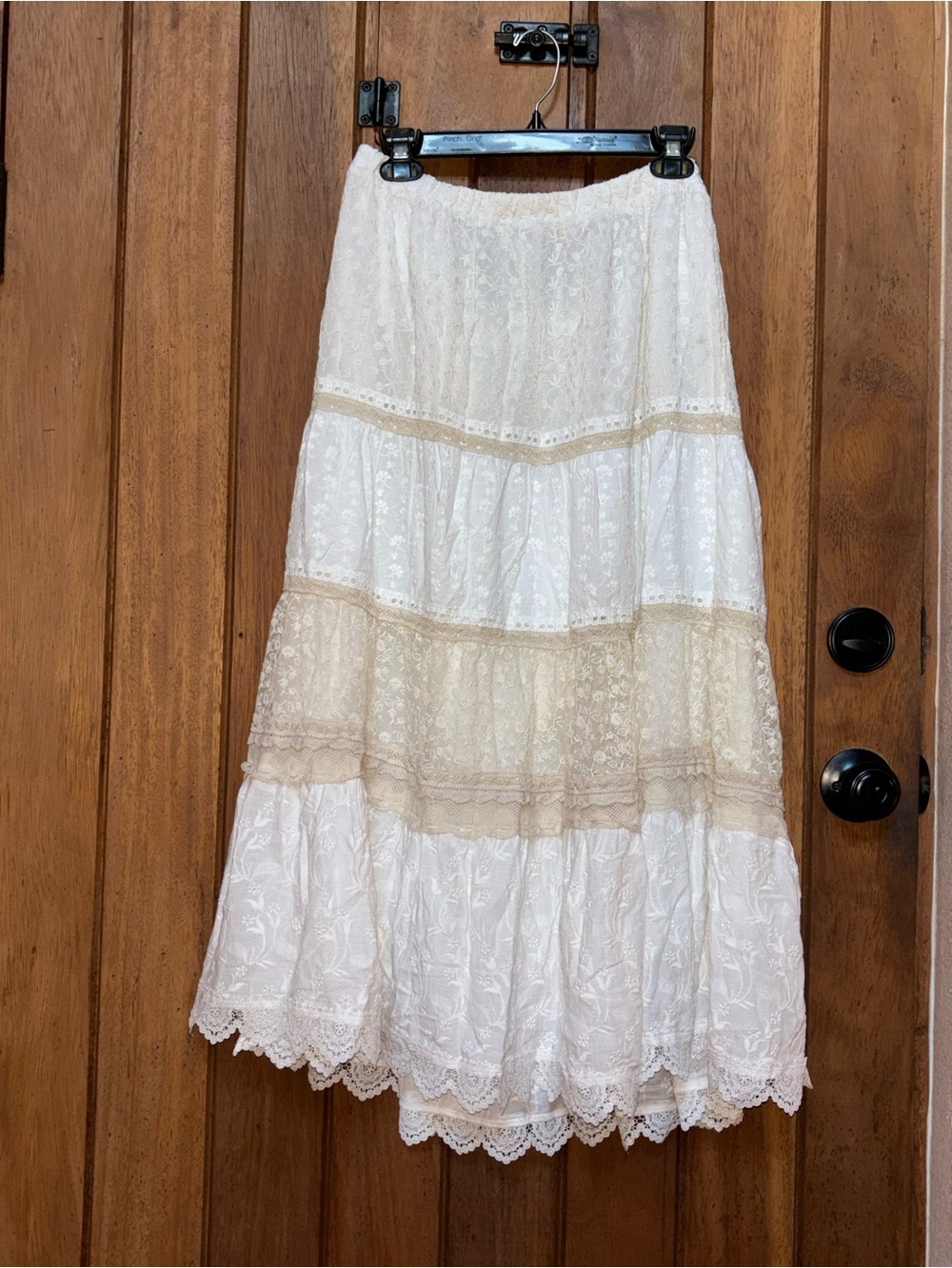 Coldwater Creek Boho Ivory and Cream Tiered Lace Maxi Skirt
